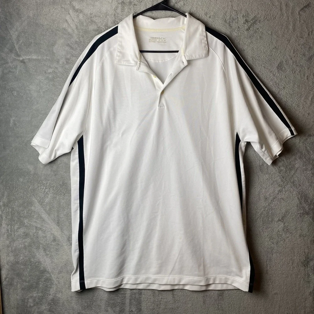 Nike Golf Men's XXL Polo Shirt White Black Dri-FIT Short Sleeve